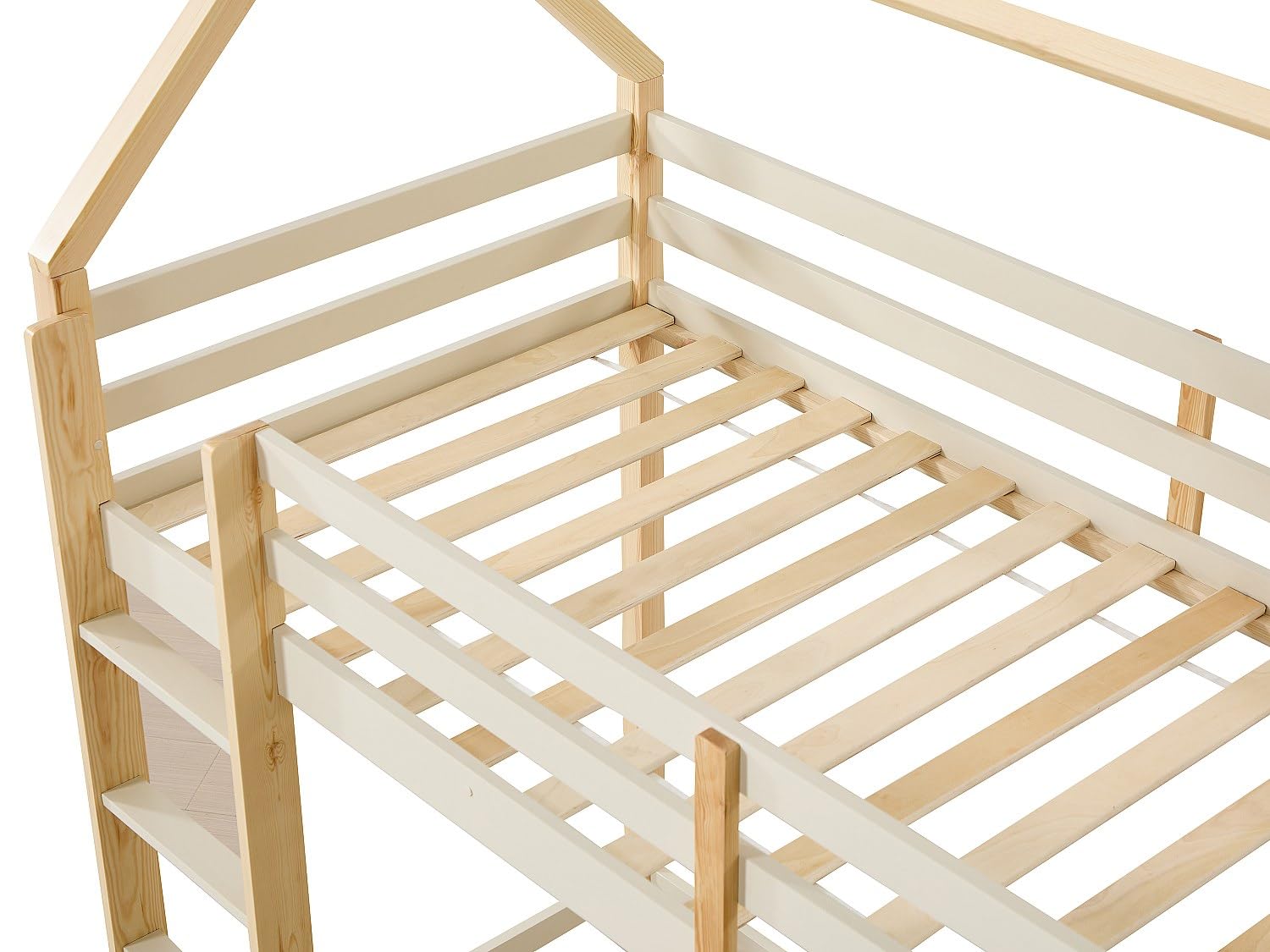 Vente-unique - Lit Mezzanine cabane 90 x 190 cm - Pin Massif – Beige et Naturel - TARZIA