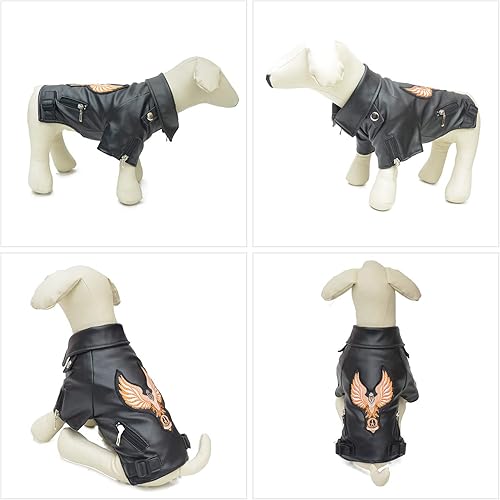Miniatura 2 de Lovelonglong Chaqueta de cuero para perro, abrigos cálidos para perros, resistentes al viento, abrigos para clima frío para pugs Bulldog Pitbull