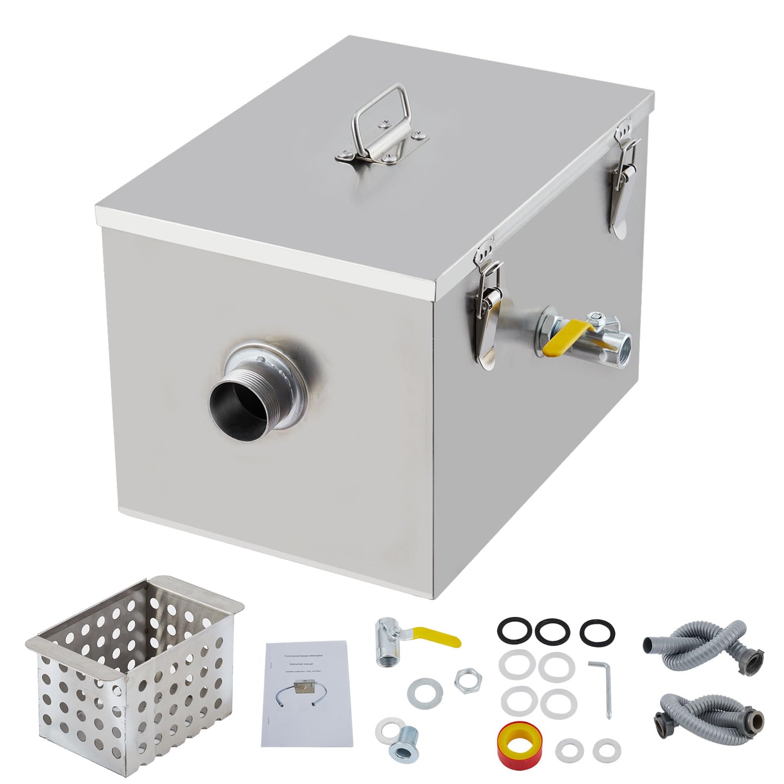 Séparateur de graisses commercial pour restaurant et cuisine collective – Acier inoxydable, 4 GPM, filtration 3 étapes, installation sous évier – Capacité 8 lbs, entrée latérale, taille