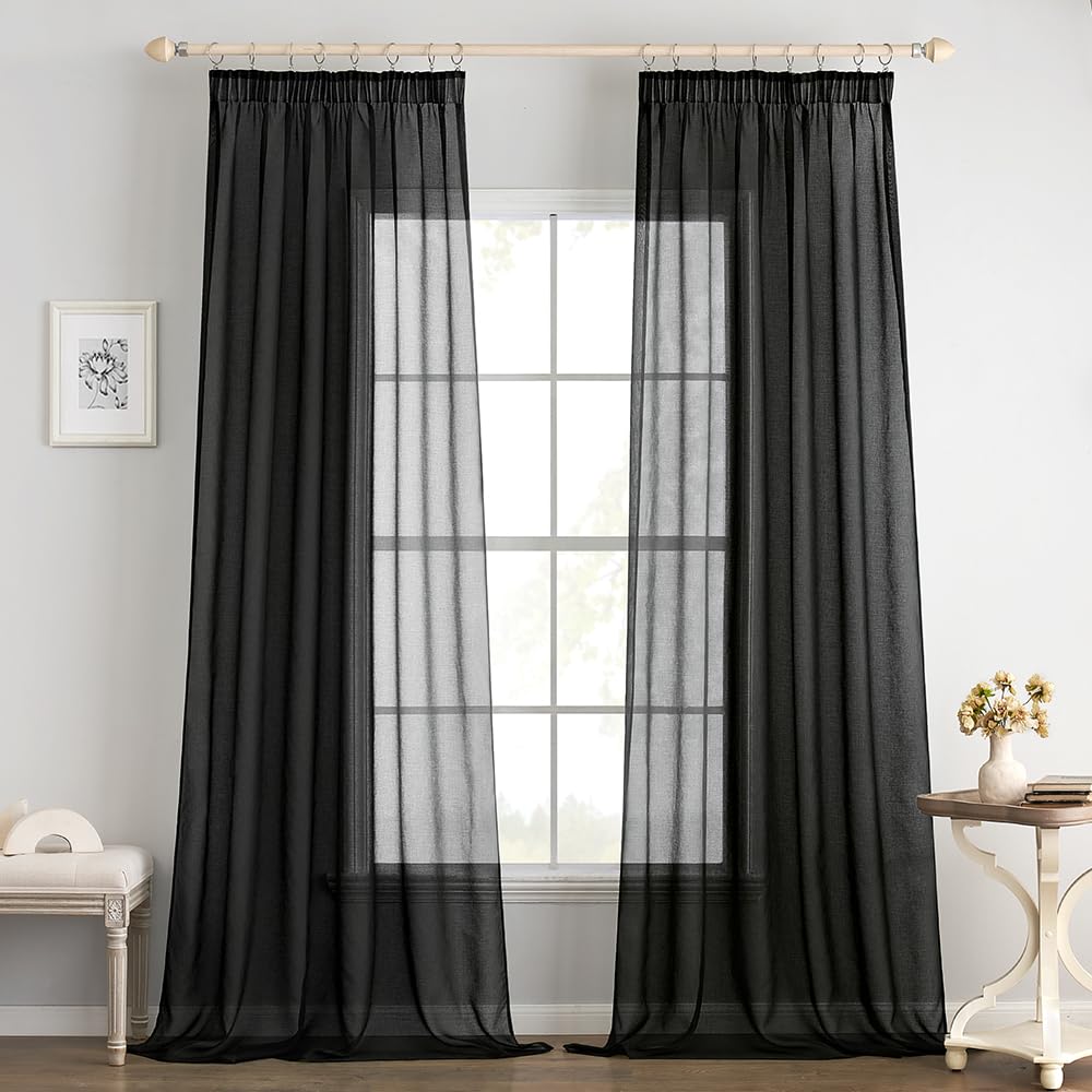 EMEMA 2er Set Sheer Voile Vorhang mit Kräuselband Transparente Gardine aus Voile Polyester Transparent Wohnzimmer Luftig Dekoschal für Schlafzimmer