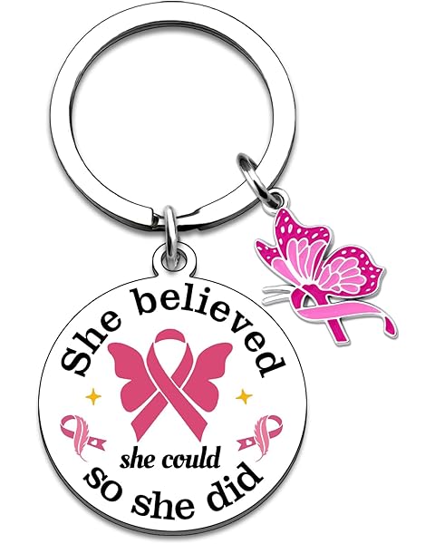 Yoxiumi Breast Cancer Gifts for Woman Breast Cancer Awareness Accessories Cancers Care Gifts for Women Chemo Gift for Women Cancers Survivor Gift End of Chemo Comfort Keychain for Her