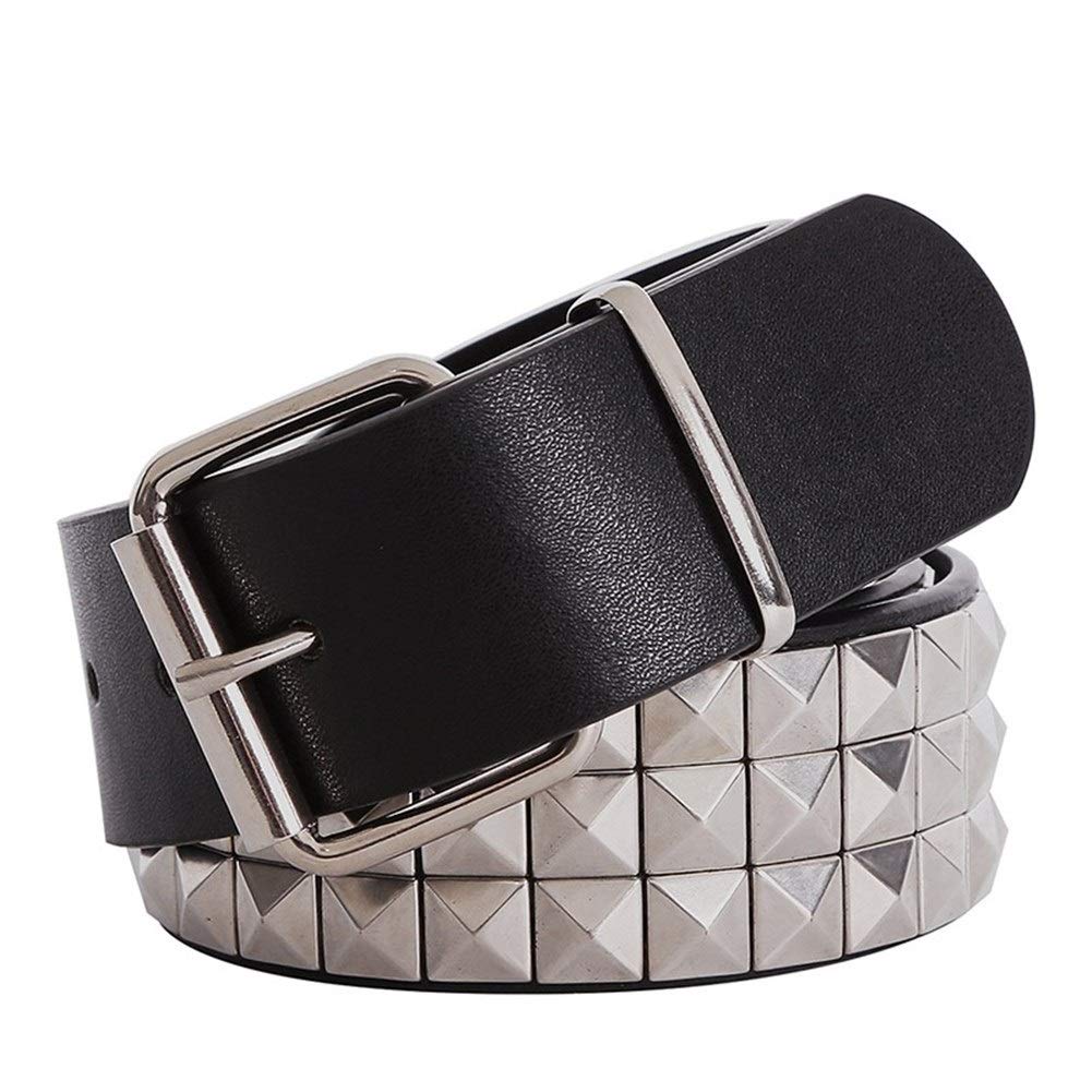 Ceinture Cuir Noire Avec Boucle à Strass Hématite Et Rivets, Taille S/M (36-37 Pouces)