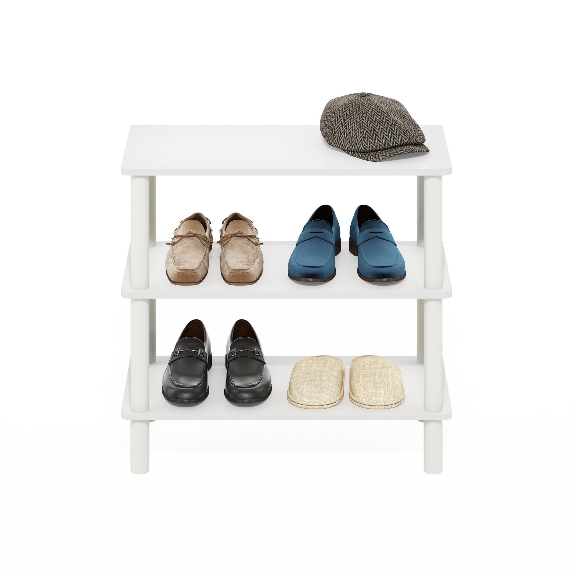 Furinno TURN-N-TUBE Zapatero De 3 Niveles Con Organizador Independiente, 11.7 X 23.6 X 21.9, Para Entrada De Armario, Oficina Y Garaje, Blanco