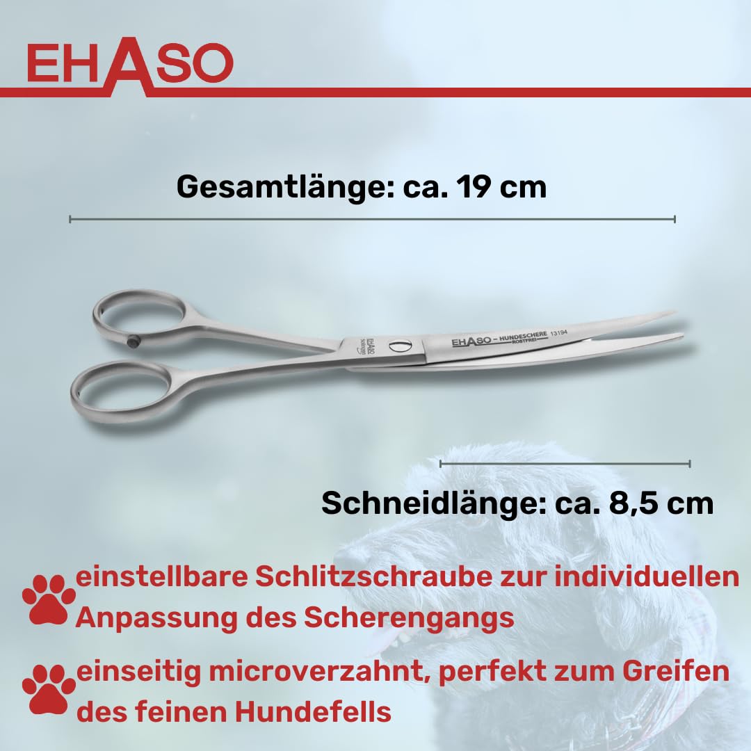 EHASO Gebogene, hochwertige Hundeschere aus Solingen. rostfrei, 19cm matt