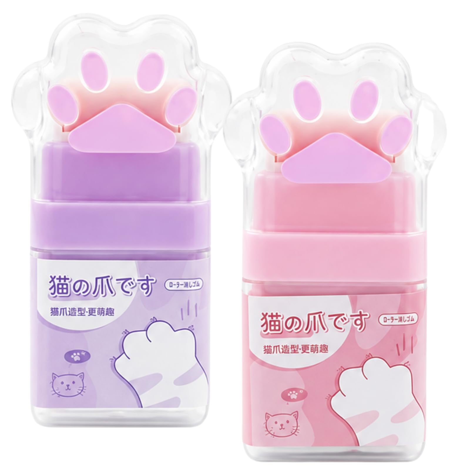 2Pcs Cat Paw Roller Eraser Set with Collection Cases
