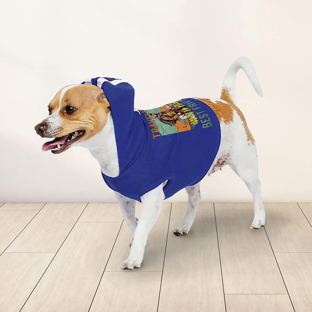 Travel Dog Shirt with Hoodie - Dog Themed Dog Hoodie - Colorful Dog Clothing - Gray White, L