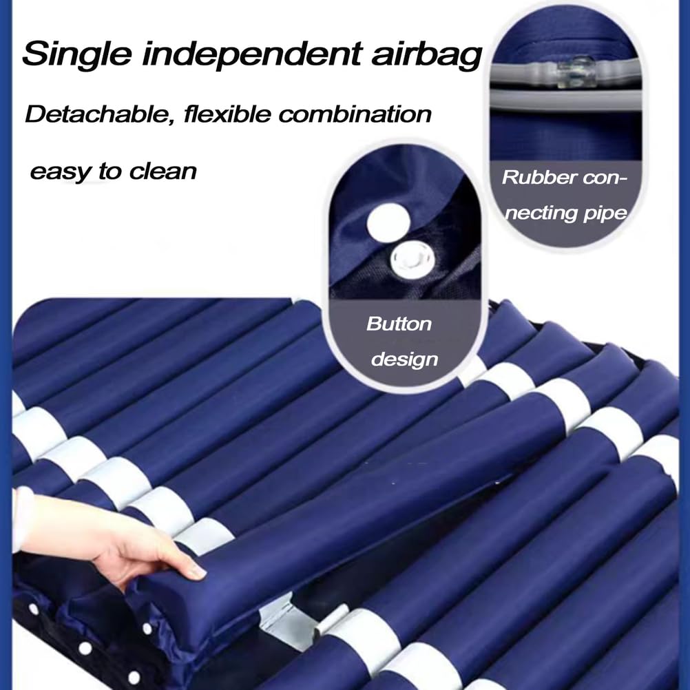Materasso Antidecubito Antiscivolo,Allungato,A Pressione Alternata con Pompa Silenziosa,Impermeabile,In Pvc,Traspirante per La Prevenzione Di Ulcere Da Pressione Da Decubito,Blu Navy,Normale,200x90cm