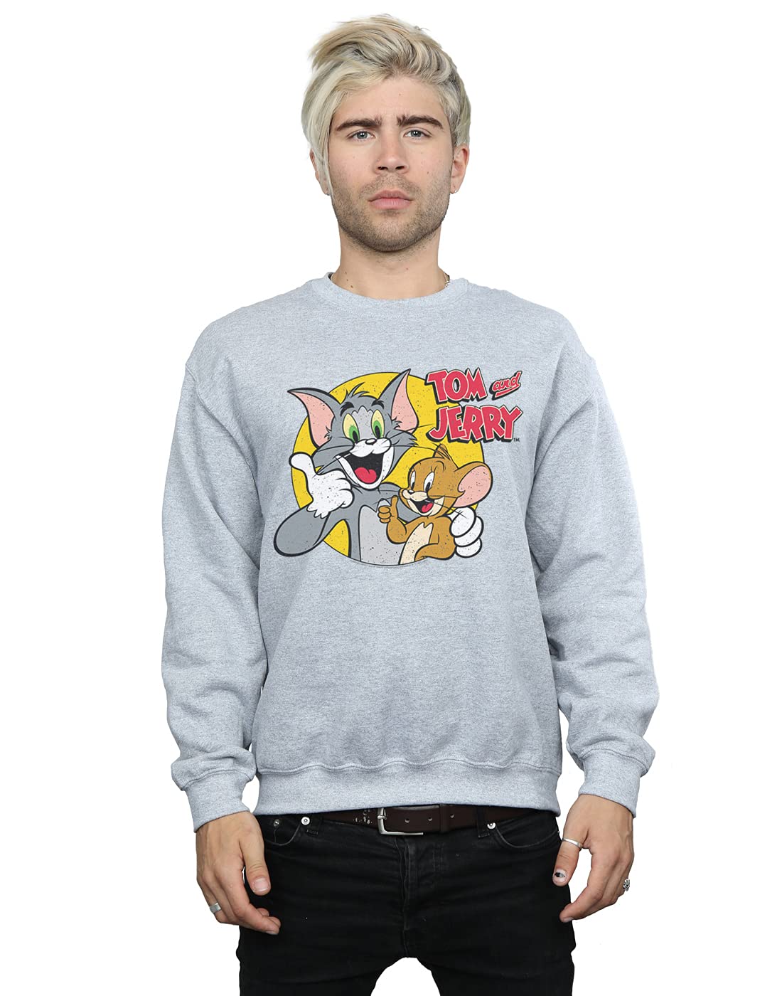 Absolute Cult Men's Sport Grey Tom And Jerry Thumbs Up Sweatshirt Large
