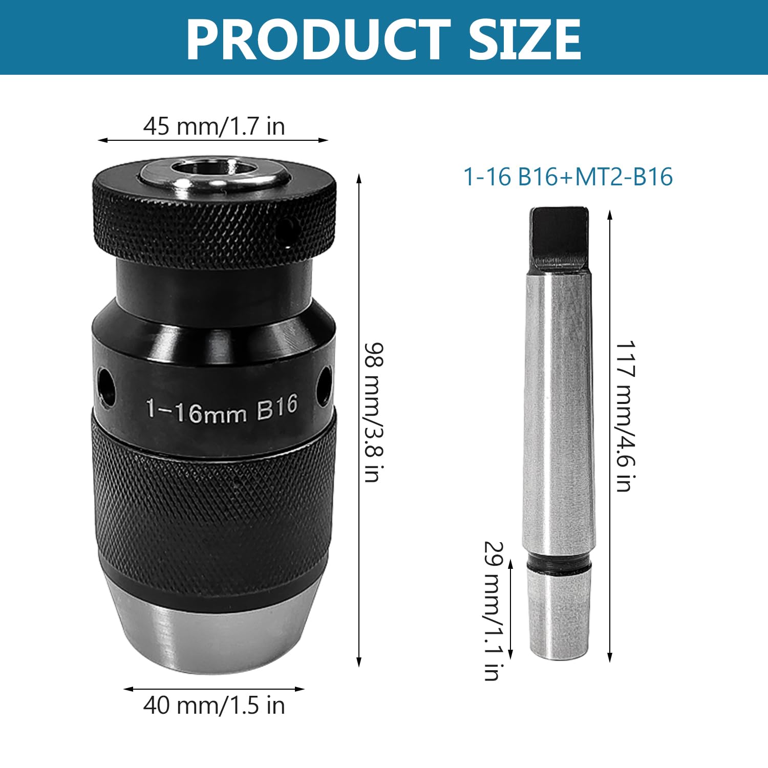 Mandrin de Perceuse MK2 - B16 Offrant une Plage de Serrage de 16 mm, Mandrin Tour a Metaux, Adapté pour L'arbre MT2 - B16, Idéal pour Fixer Les Outils de Tour, le Perçage et le Mandrin pour Tour MK2