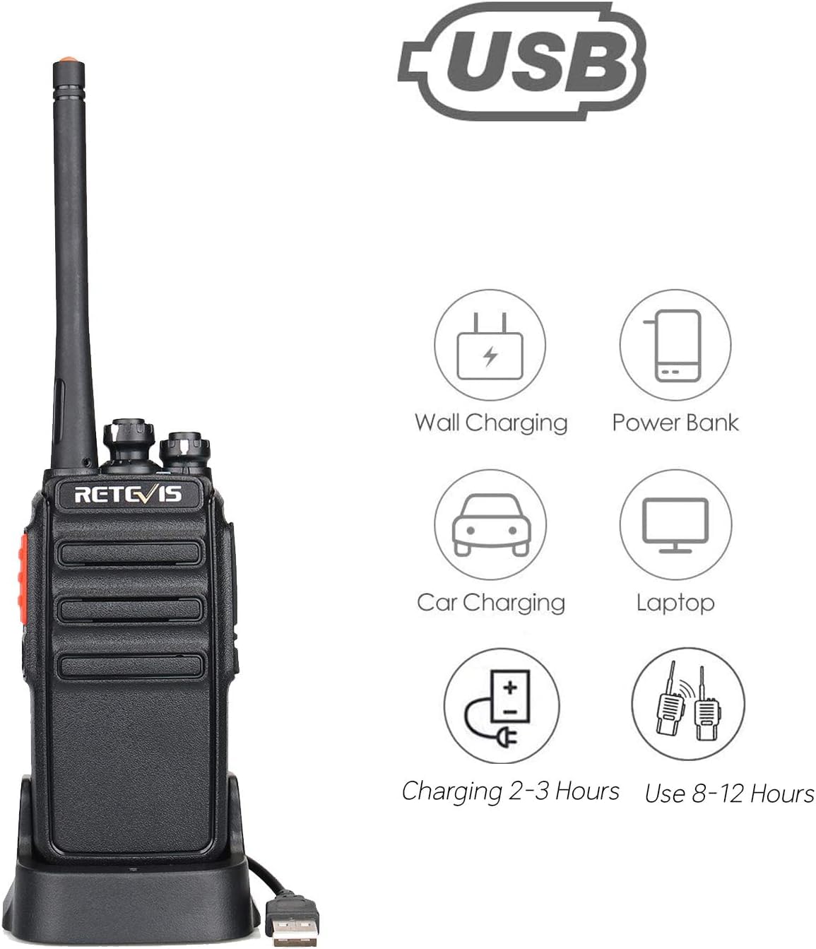 Retevis RT24 Plus Talkie Walkie Professionnel, Talkie-Walkie Longue Portée PMR446 sans Licence 16 Canaux CTCSS/DCS, Toki Walki avec Oreillette pour Restauration, Vente au détail (Noir,4 Pcs)