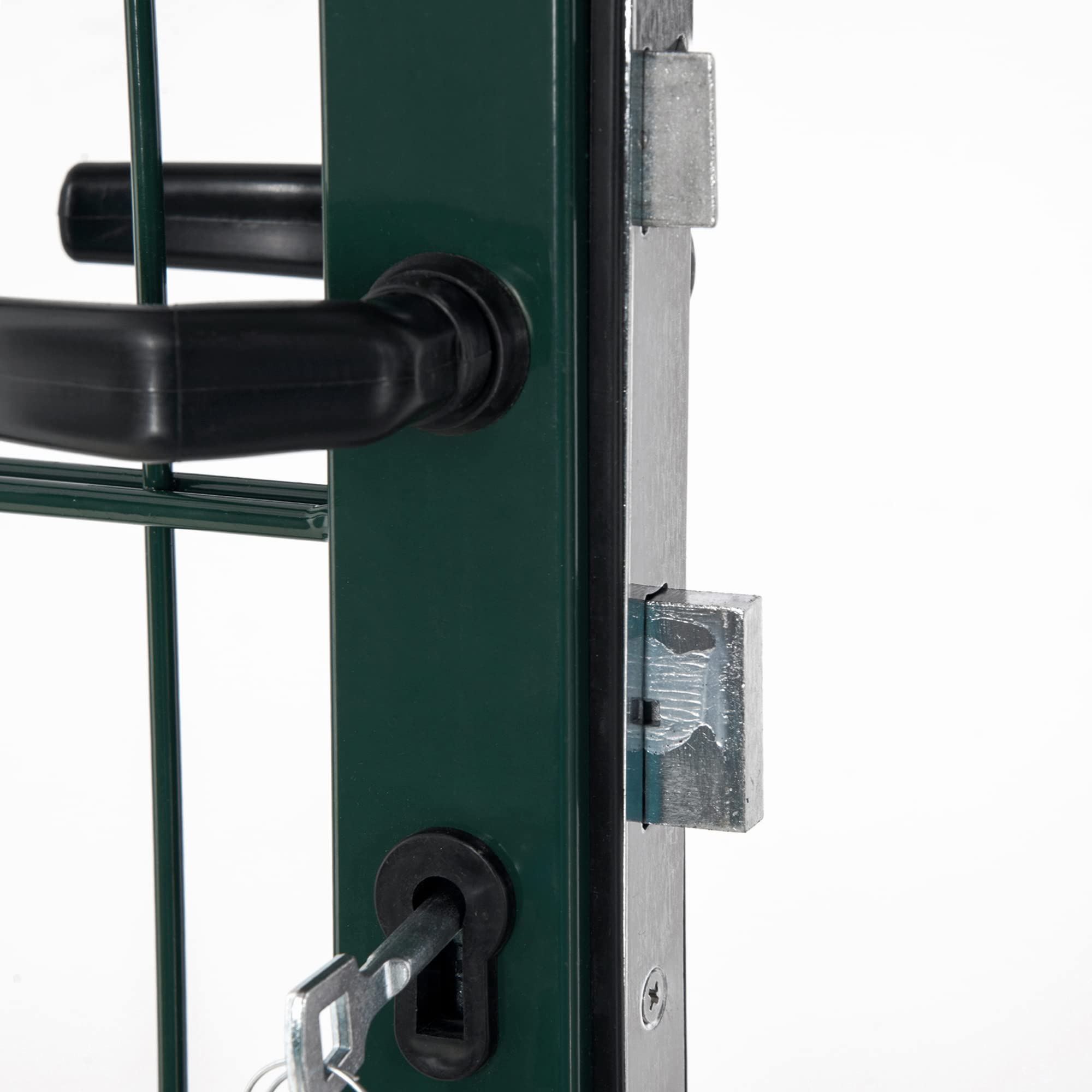 HOMCOM Puerta de jardín Puerta de valla de acero Puerta de patio Manivela Cerradura y llaves 97 x 150 cm Verde | Puerta de valla, puerta de patio, con llaves