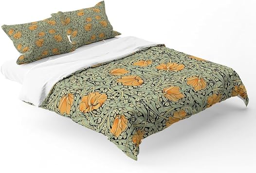 William Morris Bedding Vintage Floral Duvet Covers Retro Wildflowers Flower Bedding Set for Girls Vintage Chic Garden Floral Printed Flower Duvet Cover, with Zipper Closure 68"x88"