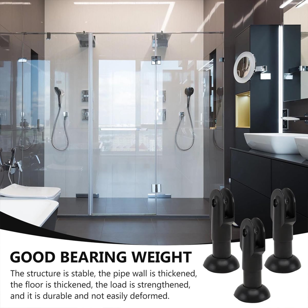 LIFKOME 2 Soportes de Plástico Negro para Mampara de Baño Altura Ajustable Resistente Corrosión