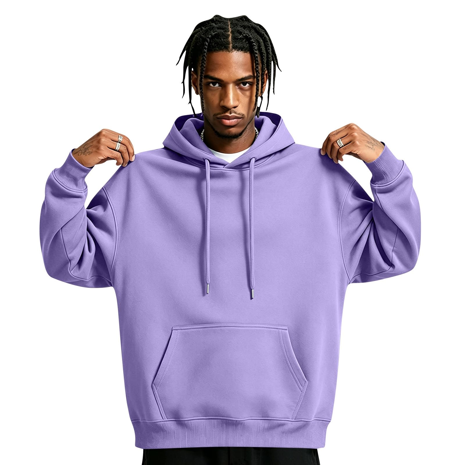 Mens Hoodies Pullover Loose Fit Long Sleeve Jumper Casual Streetwear