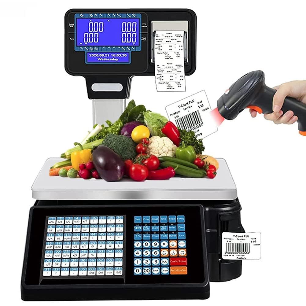 LYDZUSDP Digital Price Label Printing Scale,Commercial Barcode Weighing Scales Cash Register,Electronic Shop Vegetable Weighing Scales