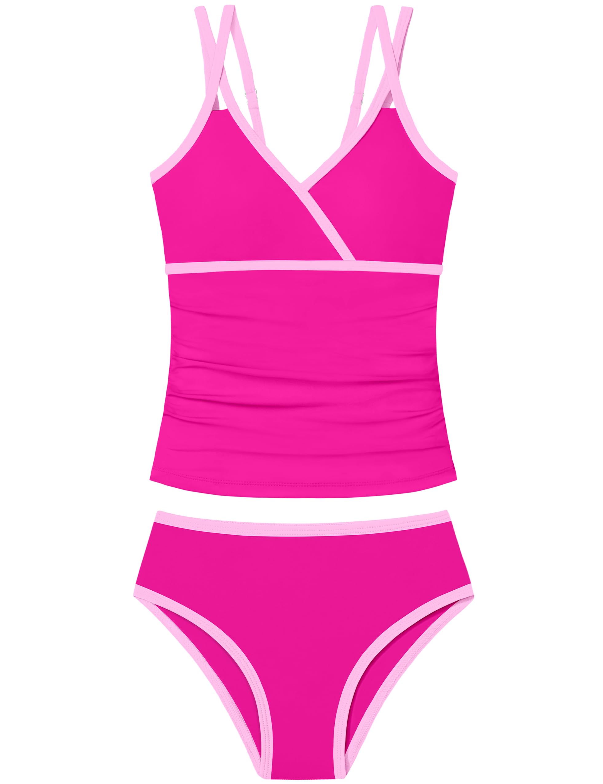 Girls Swimsuit 2 Piece Bathing Suit Criss Cross Ruched Girl Tankini Sets Printed Girls' Swimwear for 9-18 Years