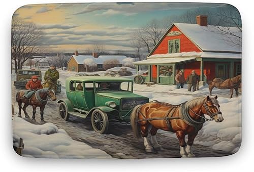 Tapetes de baño de caballo de invierno, vida campestre, caballo, terciopelo coral, tapetes de baño pequeños con respaldo de goma, tapete decorativo