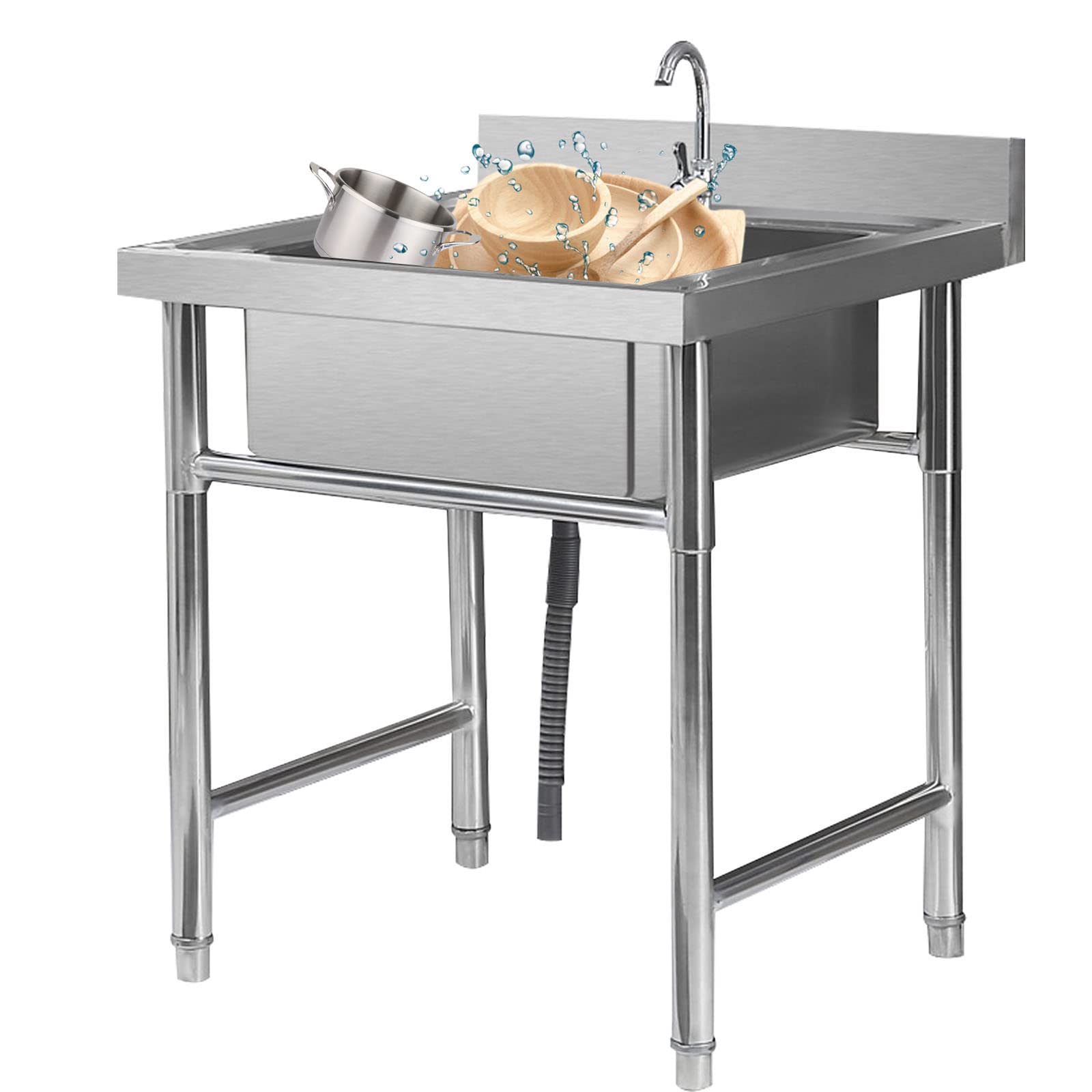 Évier de cuisine autoportant carré avec robinet 360 pour garage et buanderie