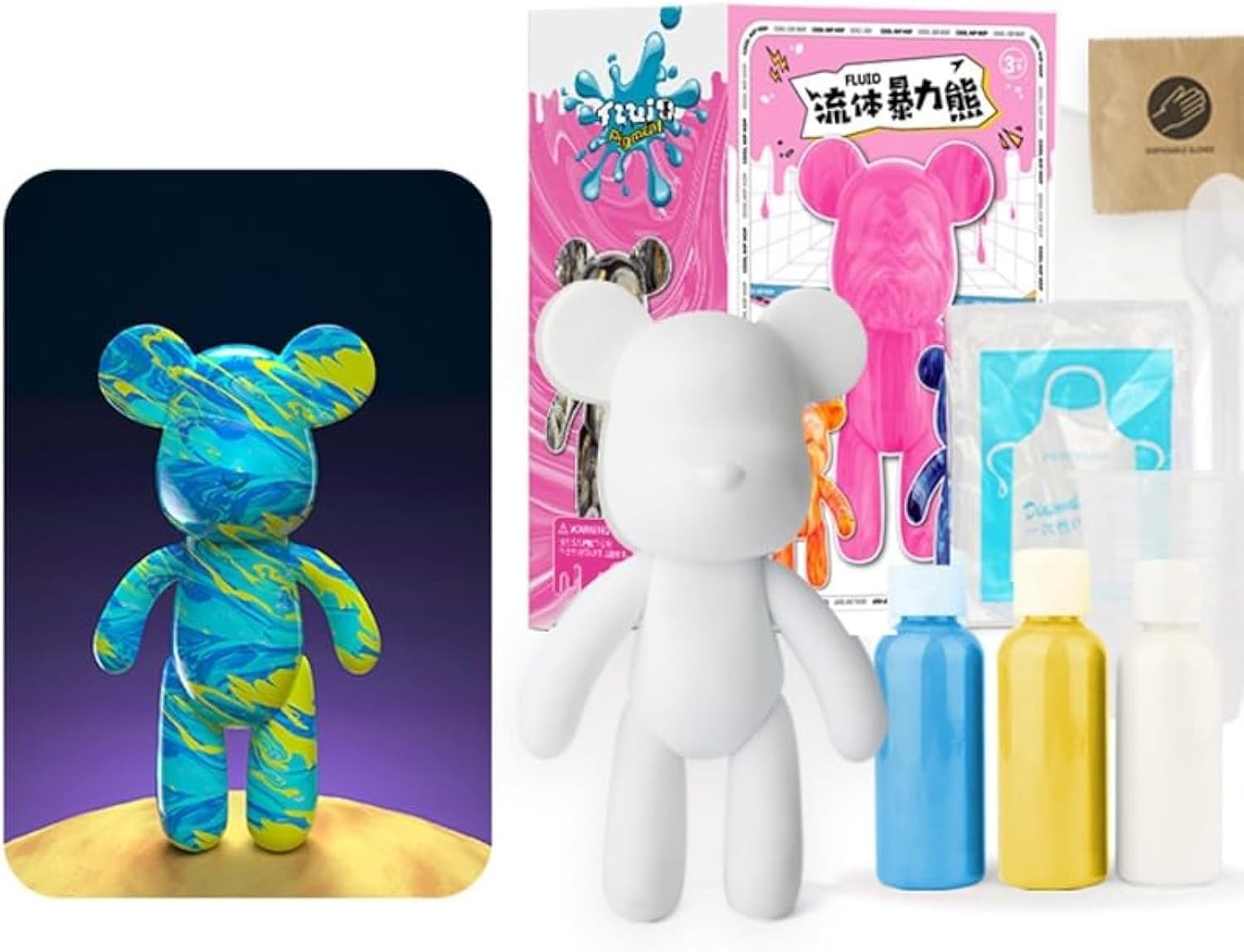 Cutiecute DIY Painting Fluid Bear Teddy Bear Painting Kit Set 23cm (Blue Yellow)