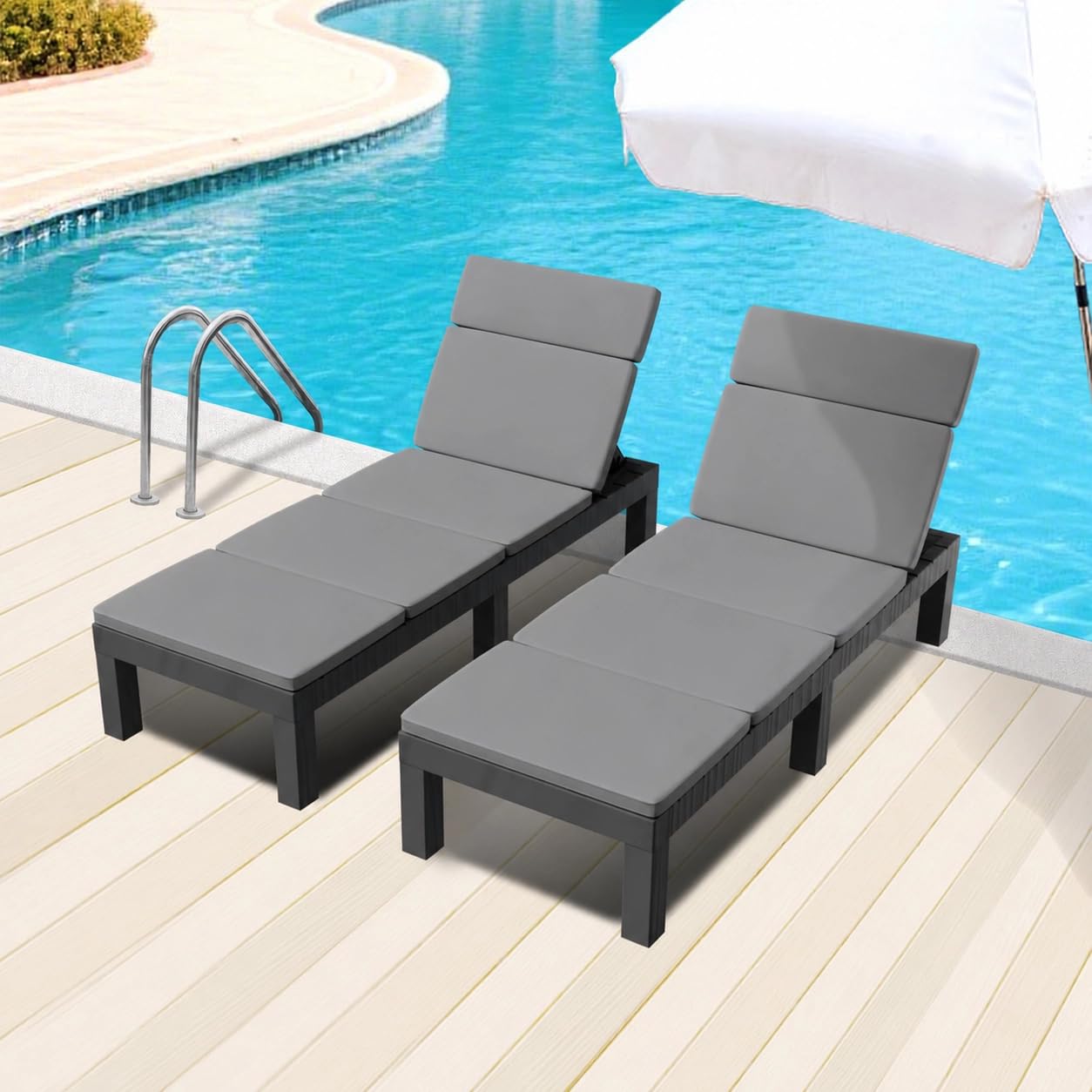 Luxirest Set di 2 sdraio da giardino per esterni, schienale regolabile, con cuscino (grigio)