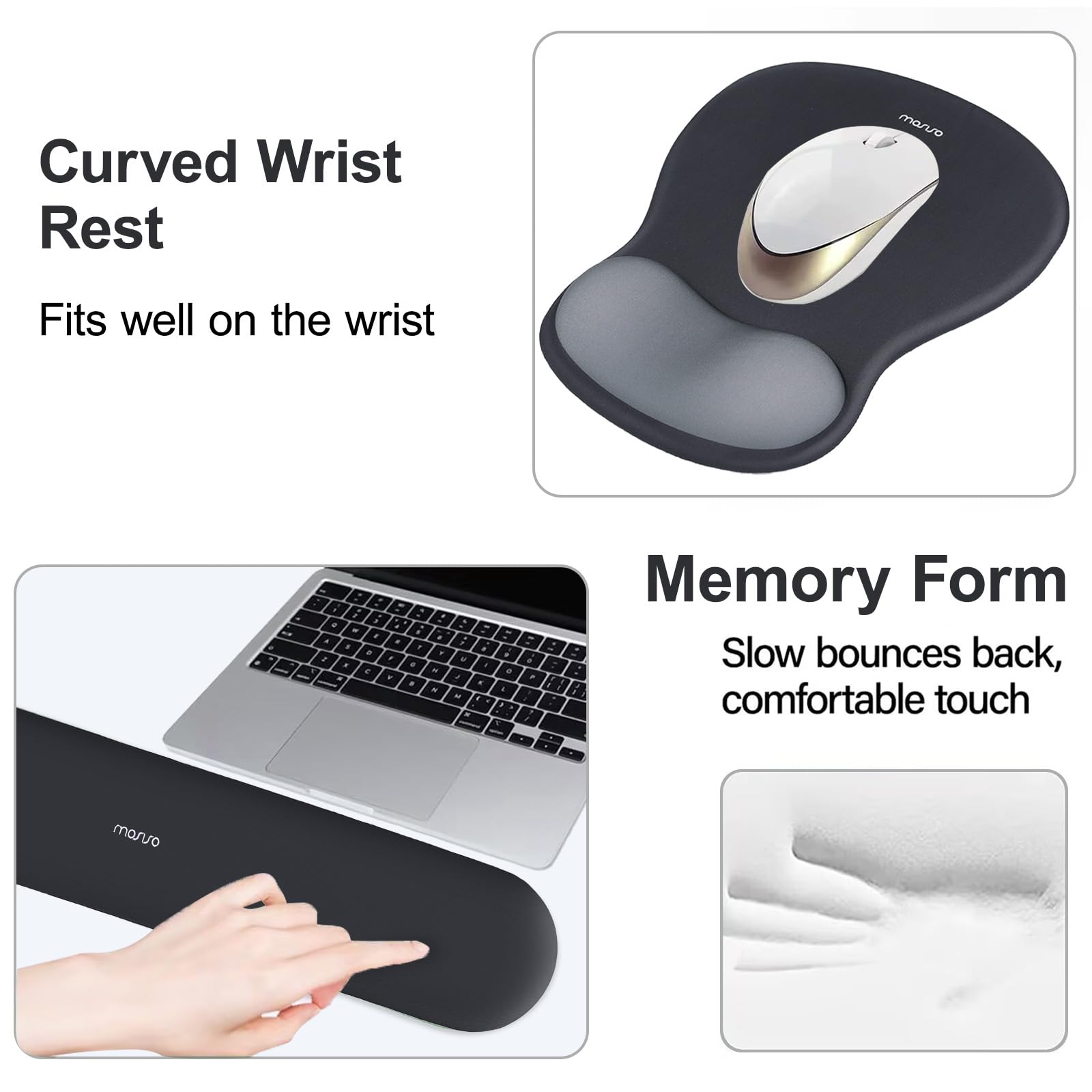 MOSISO Supporto Poggiapolsi Mouse Pad Ergonomico Tappetino Tastiera Memory Foam Antiscivolo Grigio Ardesia