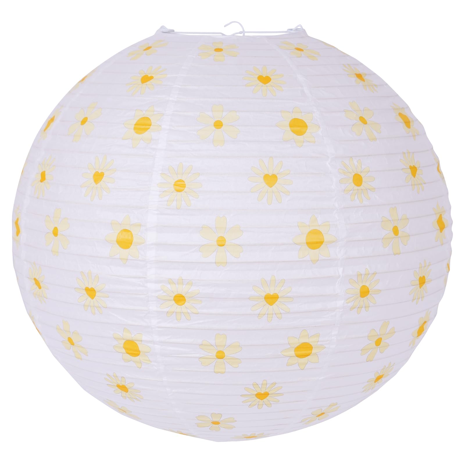 Paper Lampshade Hanging Light Shade 40cm, Premium Oriental Ribbed Japanese Lantern Ceiling Fixture with Daisy Floral Pattern, Durable Metal Frame with Extra Ribbing Perfect for Pendent Home Lighting