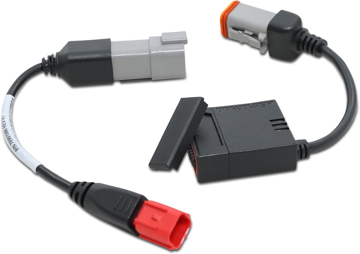 Dynojet Power Vision 4 device with its two connecting cables, ready for installation.