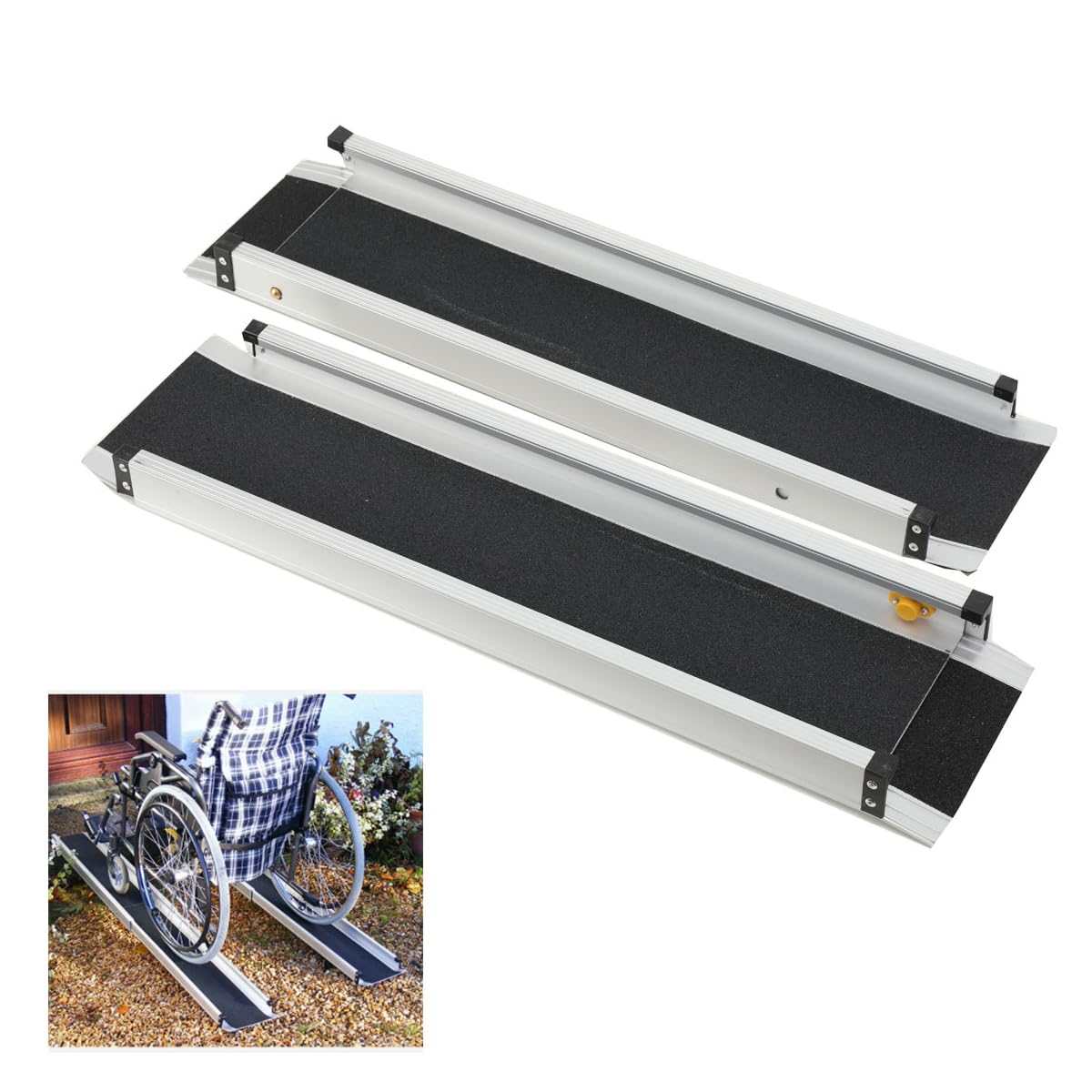 2 rampas telescópicas para silla de ruedas, carga máxima de 275 kg, rampas ajustables portátiles para sillas de ruedas, motocicleta, scooter, hogar, puerta delantera, escalones, con bolsa de