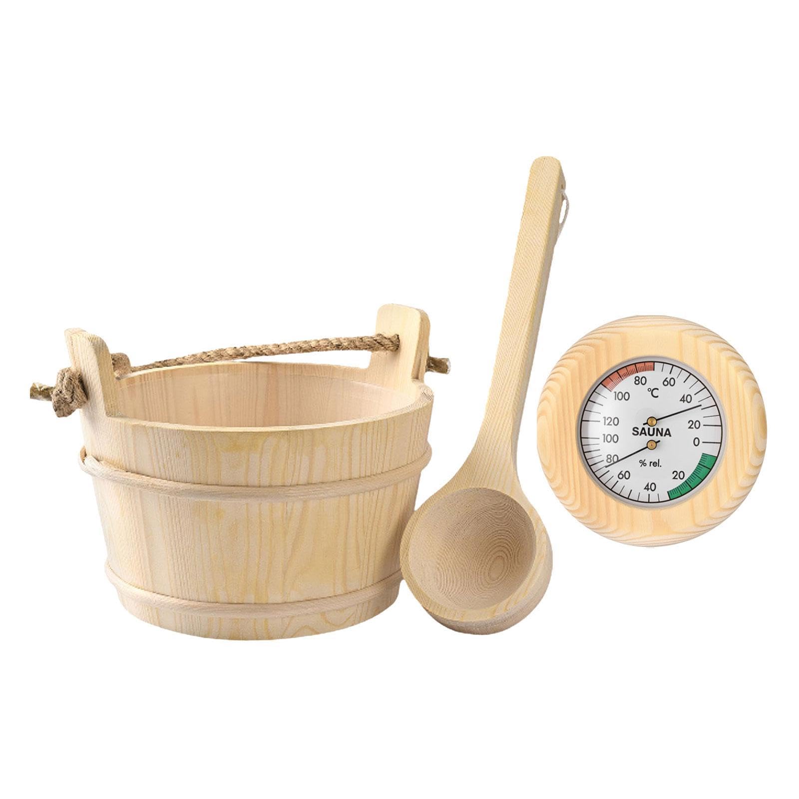 Wooden Sauna Bucket and Ladle Thermometer Portable for Sauna Sauna Room Home-image-11