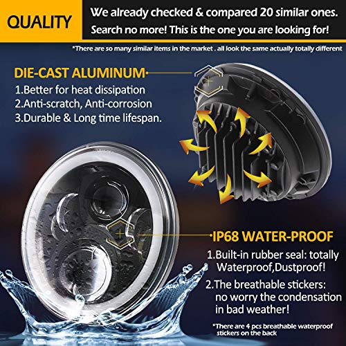 MOSTOP 7" RGB Harley Davidson Motorcycle Headlight LED Daymaker RGB Halo Angle Eye Vehicle Light H4 Plug App Bluetooth Multicolor Control, Fit Road King, Street Glide, Fatboy, Soft Tail