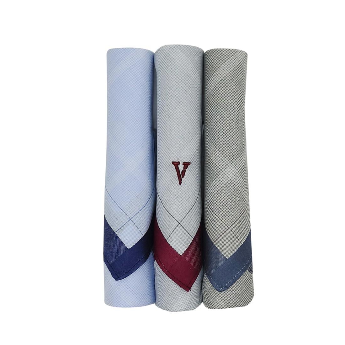 Men's Cotton Pastel Handkerchief (Pack of 3) - Blue, Maroon, Grey-image-40