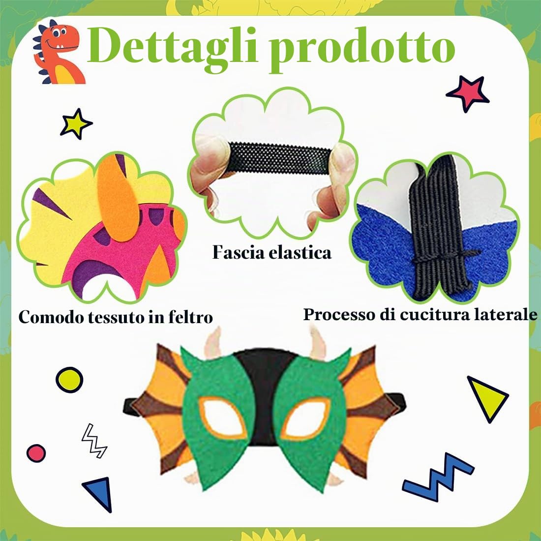NJCXOLA Maschere Animali Bambini, 12 Pezzi Maschera dei Dinosauri Maschera per Bambini con Animali, Maschere per Feste di Cosplay Dinosauri Party per Halloween, Carnevale, Natale