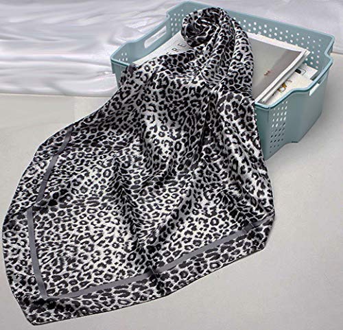 Large Square Black White Silver Grey Snow Leopard Cheetah Animal Print Polyester Silk Scarf Women's Scarves Hijab Shawl Pashmina Headband Bandana 36" x 36" inches (3' Feet!) Square2