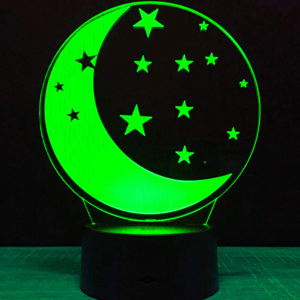 Lampa nastrojowa 3D, księżyc, gwiazda, 7 kolorów, przełącznik dotykowy, lampa LED, USB, prezent do domu, na imprezy i urodziny