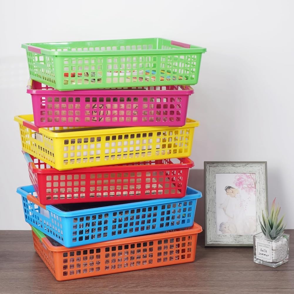 Taca dla Nauczyciela, Plastikowy Organizer na Papier w Klasie, Taca do Zwrotu w Klasie, Taca na Papier w Klasie, Kosz na Książki Domowe, 6 Sztuk