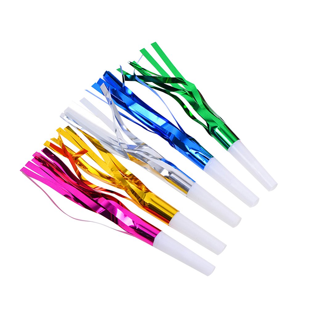 6Pcs Colorful Noise Maker,Metallic Fringed Blowouts Whistles,Party Blowers Whistles,for Birthday Party Favors, New Years Party, Party Supplies