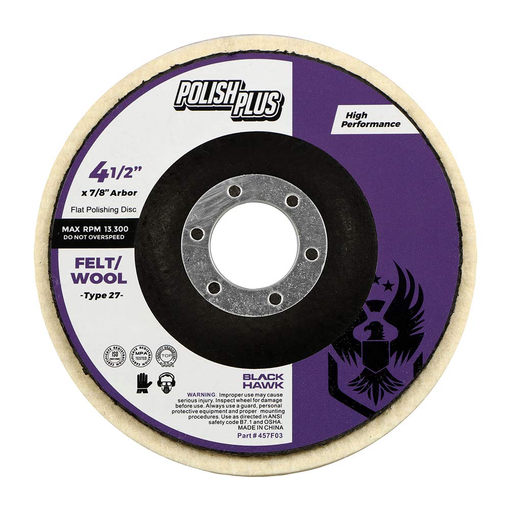 BHA Polish Plus - Disco plano de fieltro extra grueso para pulir y pulir, 4,5 x 7/8 pulgadas, 5 unidades