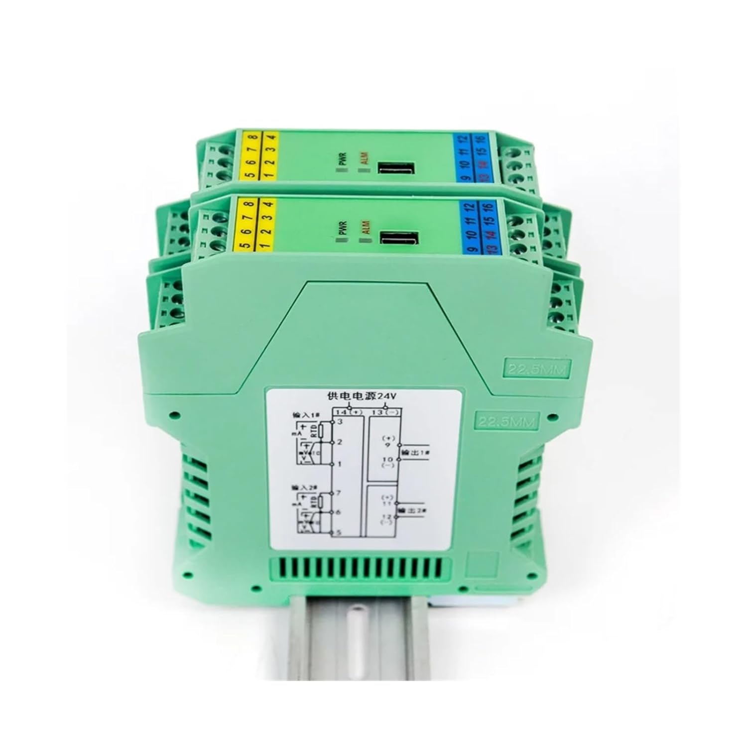 Analog Signal Isolator Universal Temperature Transmitter Signal Isolator and Distributor PT100/TC/V/mV/mA to 4-20mA Converter(2 in 2 Out,Customized_1-5V Output_22-28VDC Power)