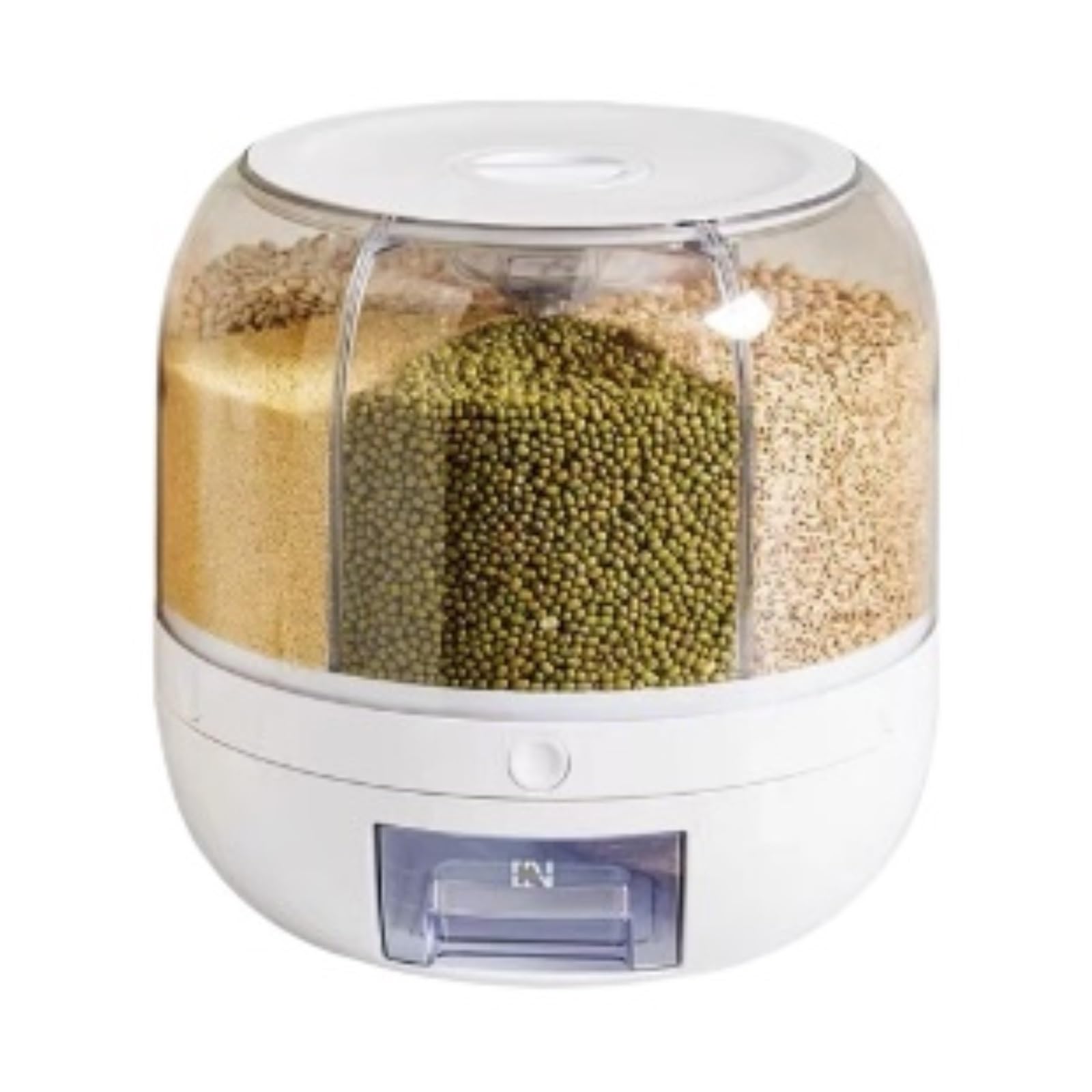 CVdrtyED Dry Food Cereal Dispenser Rotatable Rice And Grain Dispenser Food Storage Container With 6 Compartments Holder 13lbs Capacity Pantry Rice Container(White)