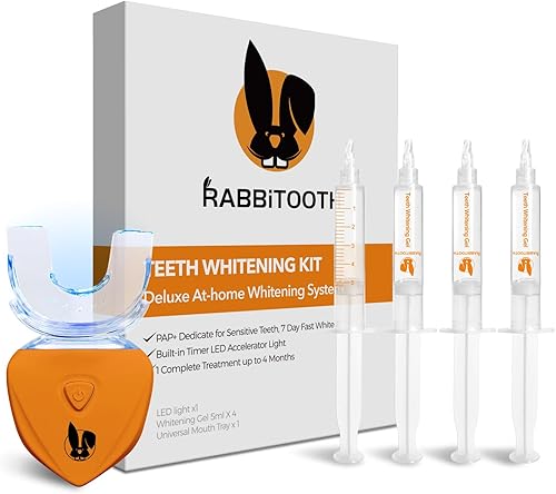 Kit de blanqueamiento dental para dientes sensibles, gel blanqueador dental Pap+, jeringas blanqueadoras dentales de 0.2 fl oz x 4 piezas, luz