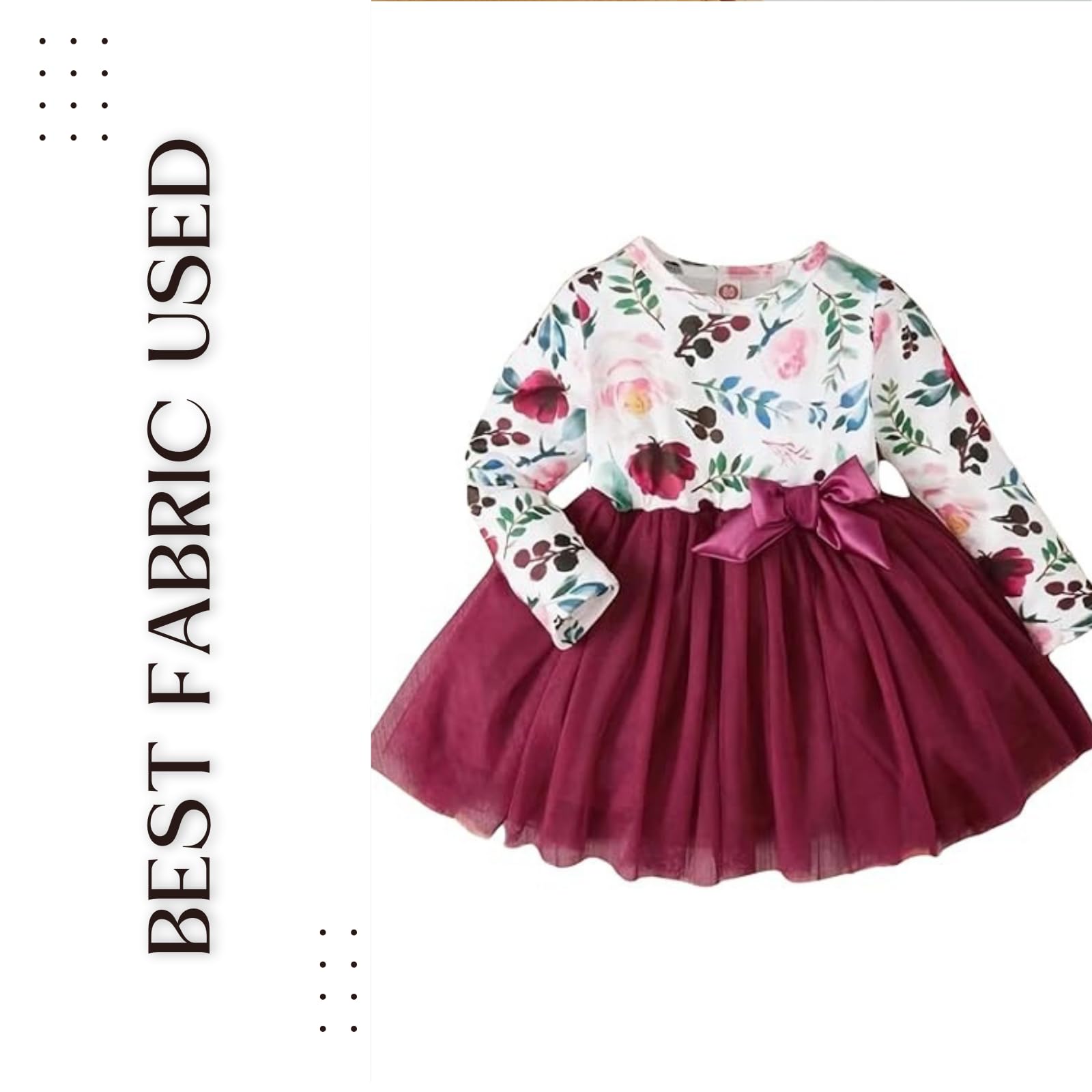 PAMBERSTON Baby Girl Long Tea Party DrSleeve Bow Tulle Princess Flower Girls Dresses for Infant Toddler Wedding Birthday ess Brown 3