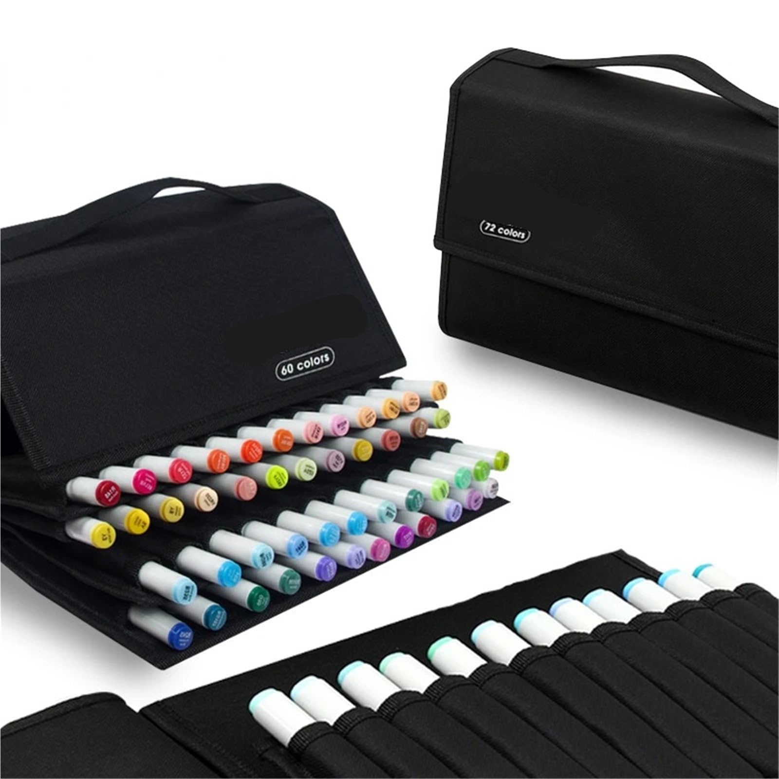 Porta Pennarelli Borsa porta pennarelli neri 12/24/36/48/60/72 Slot Tela di nylon Benda portatile Penna for acquerello Articoli di cancelleria for l'organizzazione Per Ufficio(72 sticks)