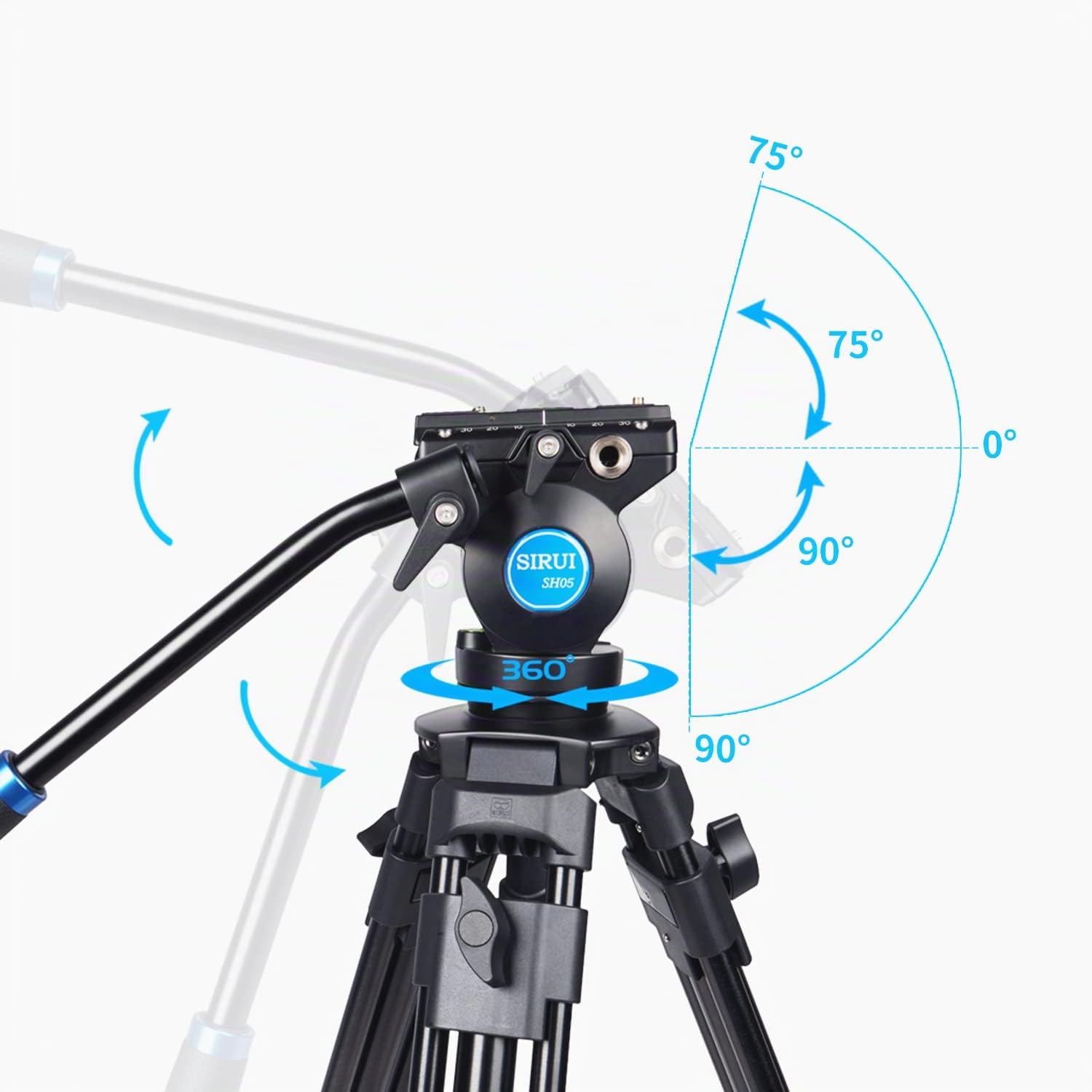 SIRUI SH05 Treppiede Video con Testa Fluida a 360°, Supporto Treppiede Leggero in Alluminio per Fotocamera Reflex, DSLR, Treppiede Cavalletto Videocamera, Altezza Massima 140cm, Carico Massimo 6kg