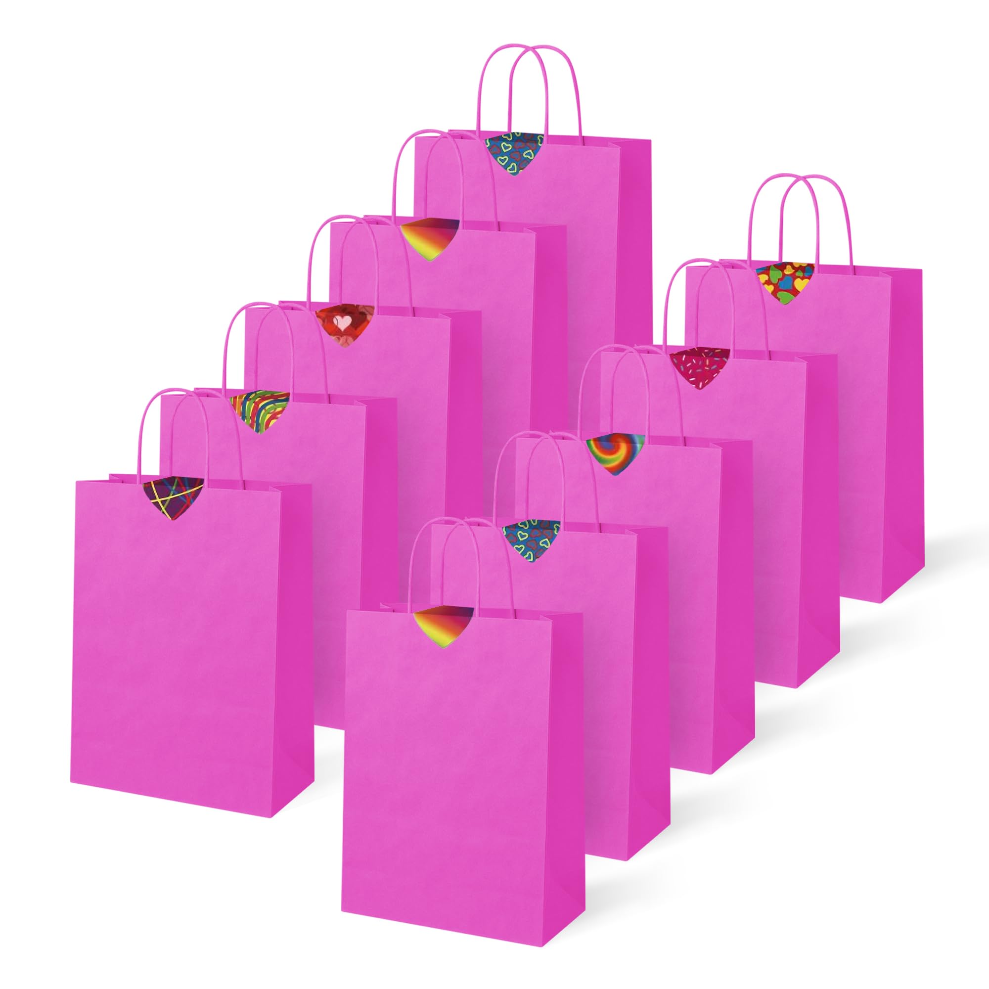 Thepaperbagstore 30 Hot Pink Small Twist Handle Paper Bags + 30 Heart Stickers, Kids Party, Gift, Craft and Sweet Bags – 180x220x80mm — image 1