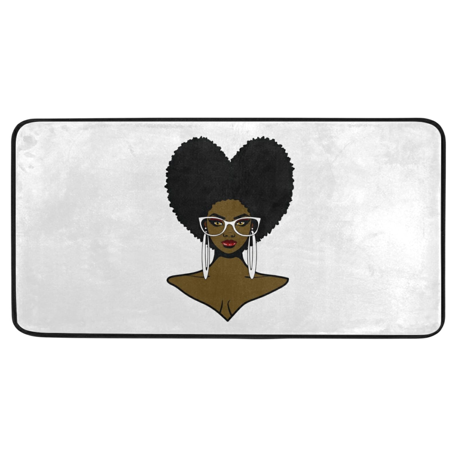 Poeticcity African Black Woman Afro Hairstyle Sunglasses and Earrings Area Rug Front Door Mats Carpets Rugs, Non-Slip Floor Entry Mat for Outdoor & Indoor, Bathroom Dorm Home Doormats, 39" x 20"