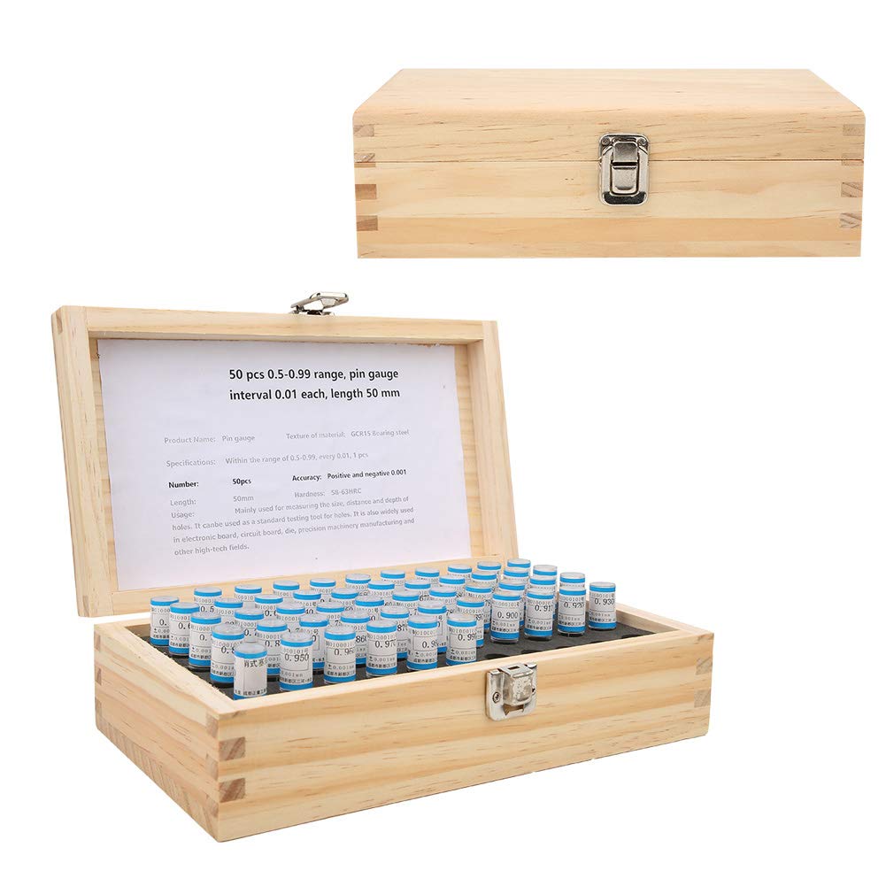 Plug gage Handle pin Gauge Set 26×15×8 50pcs 0.5-0.99mm Plug pin gage Set 0.001mm Tolerance Bearing Steel Tool