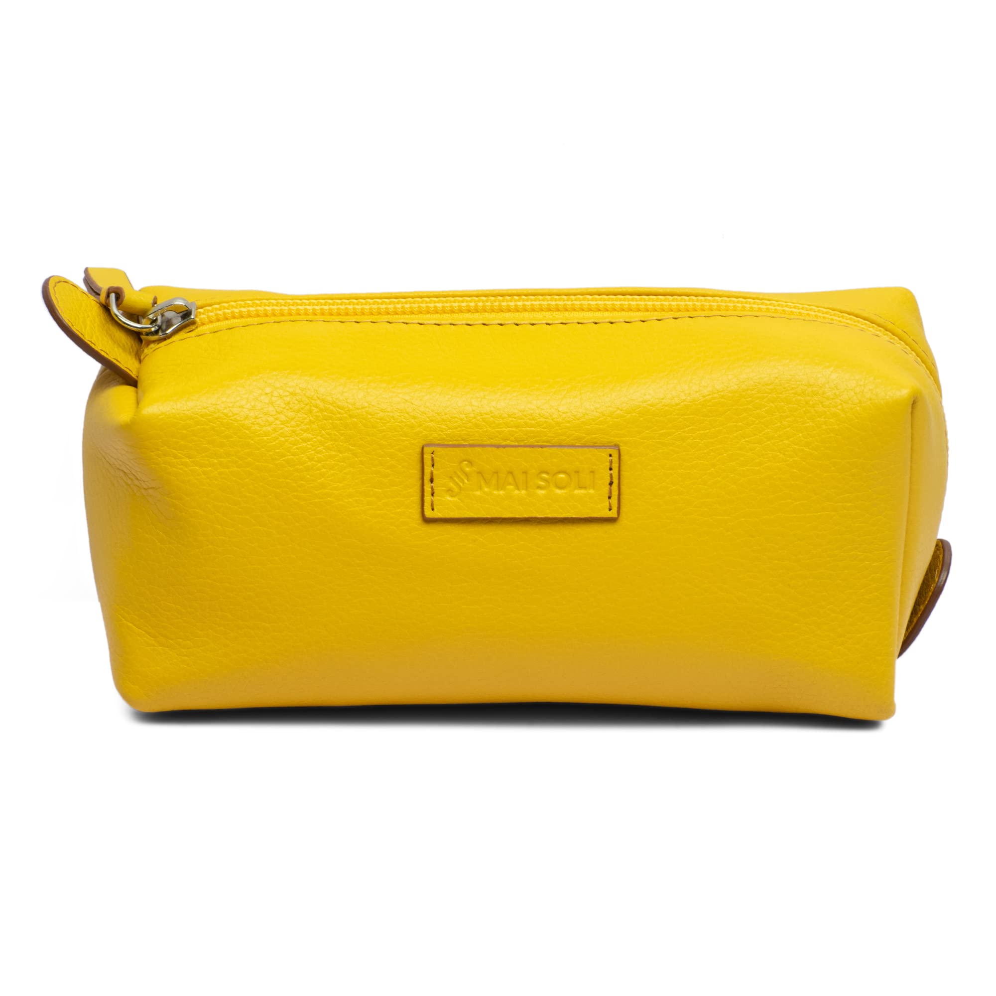 MAI SOLILondon Rectangle Shape Cosmetic Pouch | Leather Organizer Pouch for Mask, Toiletries, Medicines & Other Everyday Essentials|Utility Portable Travel Zip Pouch for Women - Yellow