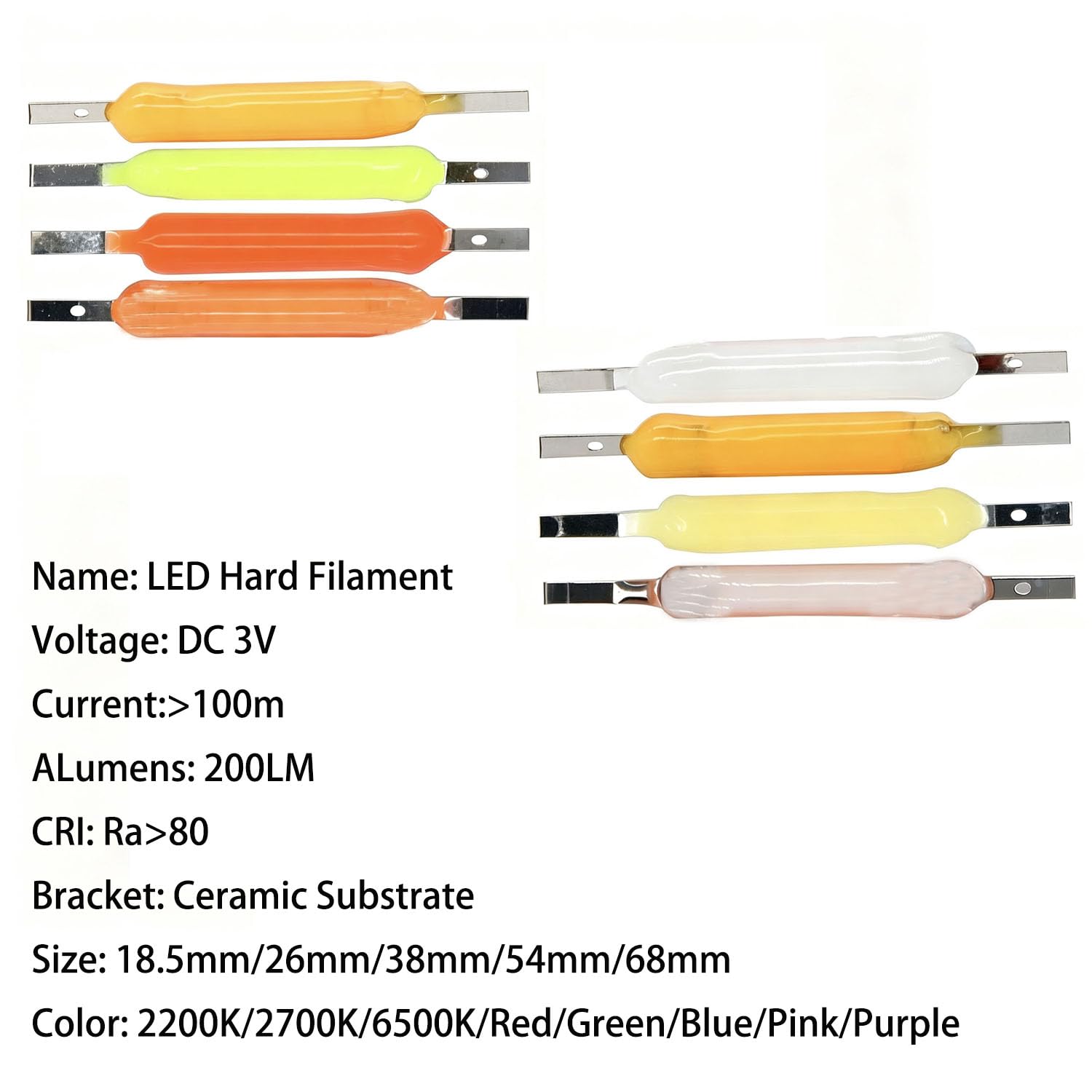 lLED Filament Ersatzteile Edison Glühbirne DC 3V starres Keramik LED Filament Flexible Lampenteile 100PCS/54mmGrün