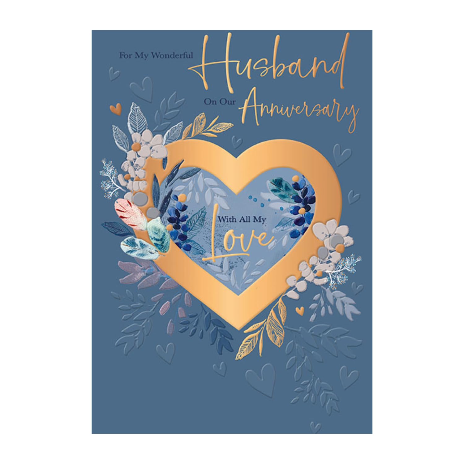 WORDS 'N' WISHES Anniversary Card for Husband, Large Hearts, Multi-Coloured, 25.8 x 16.9 cms