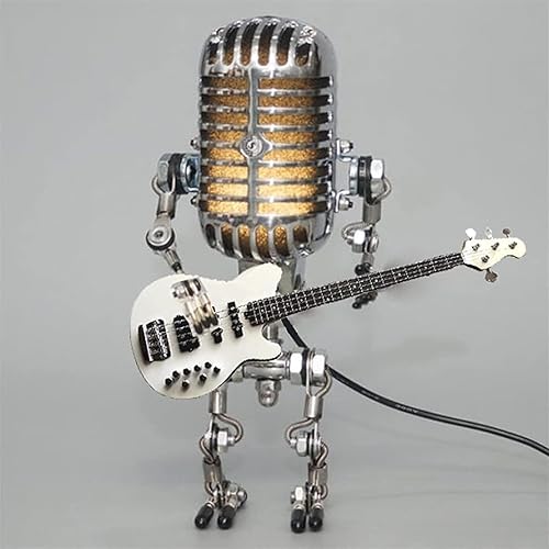 Miniatura 1 de Lámpara robótica de guitarra con micrófono vintage, regalos de música para hombres, regalos geniales para amantes de la música, luz vintage para